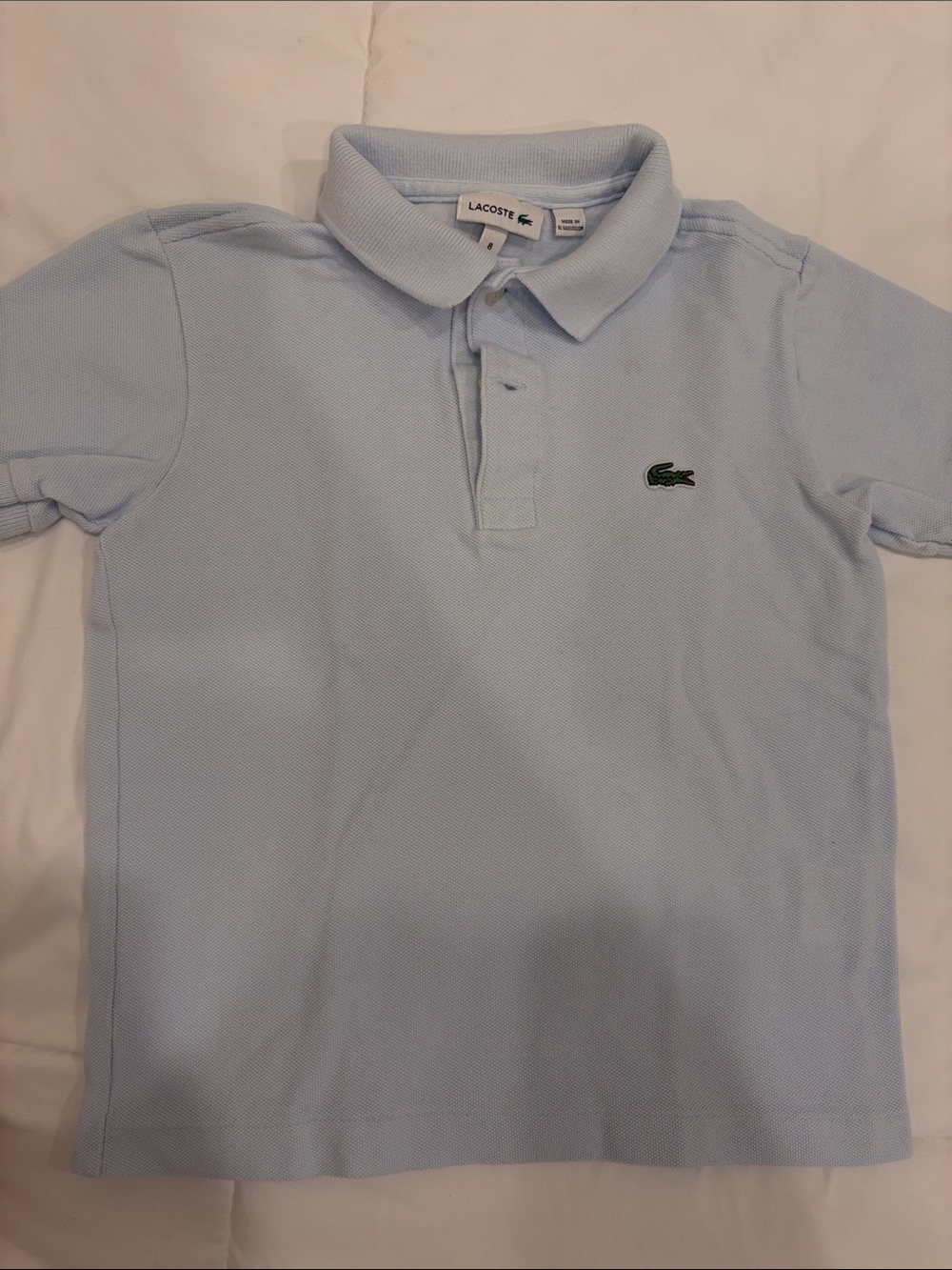 Lacoste Kids Pale Blue Pique Polo with Green Crocodile